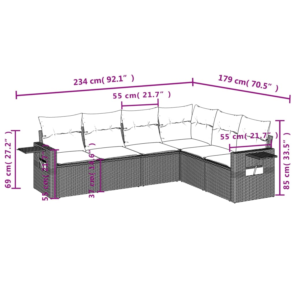 havesofasæt med 7 hynder sort polyrattan