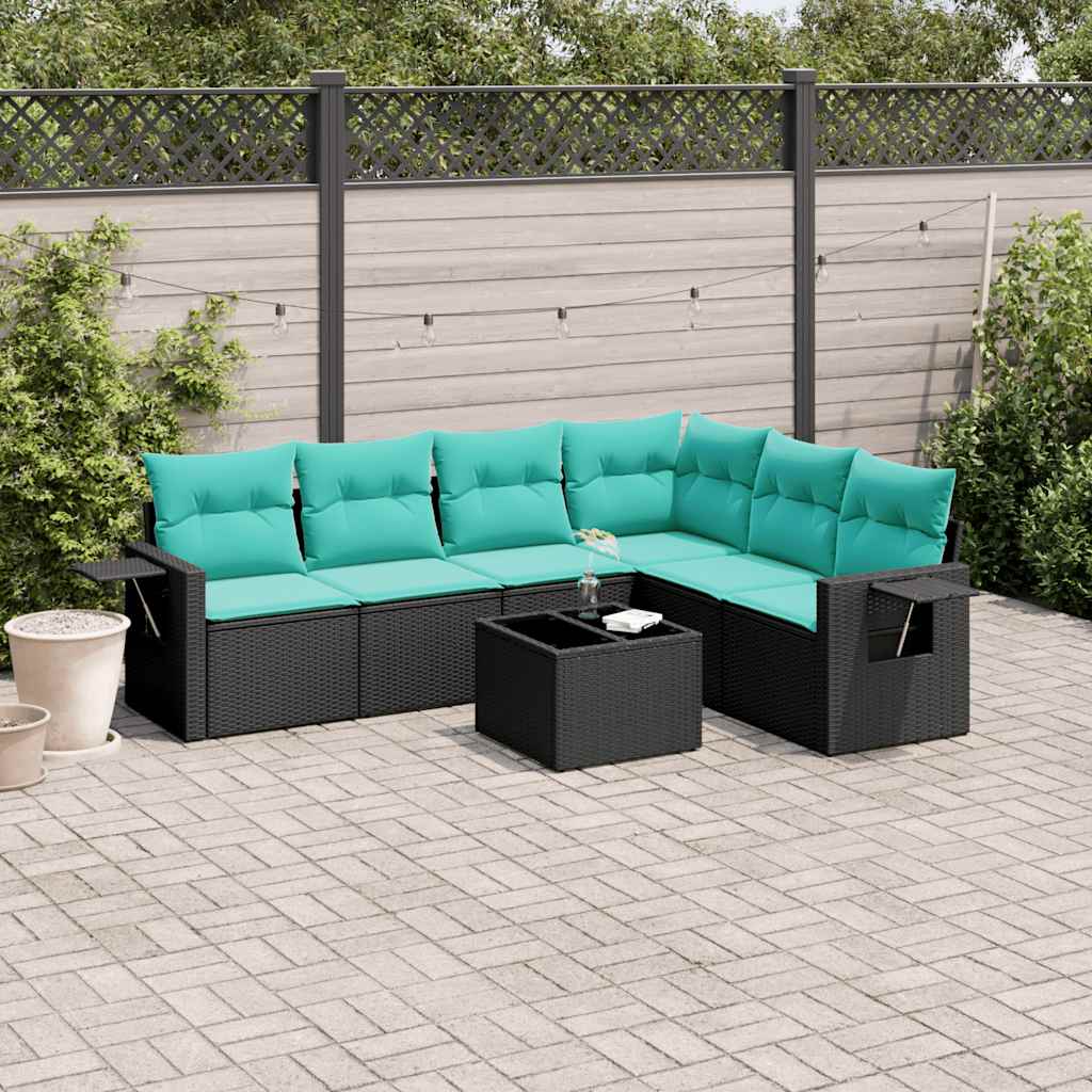 havesofasæt med 7 hynder sort polyrattan