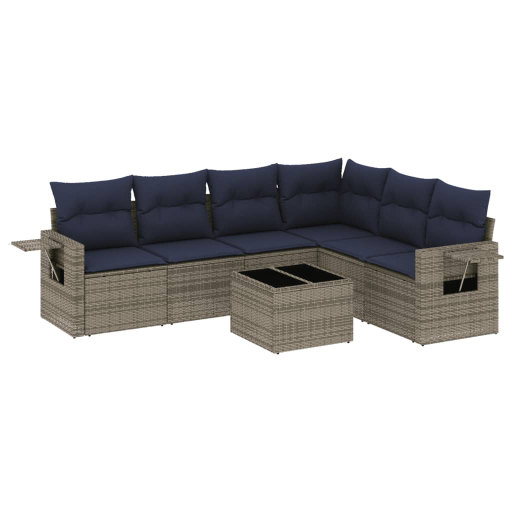 havesofasæt med 7 dele og hynder grå polyrattan