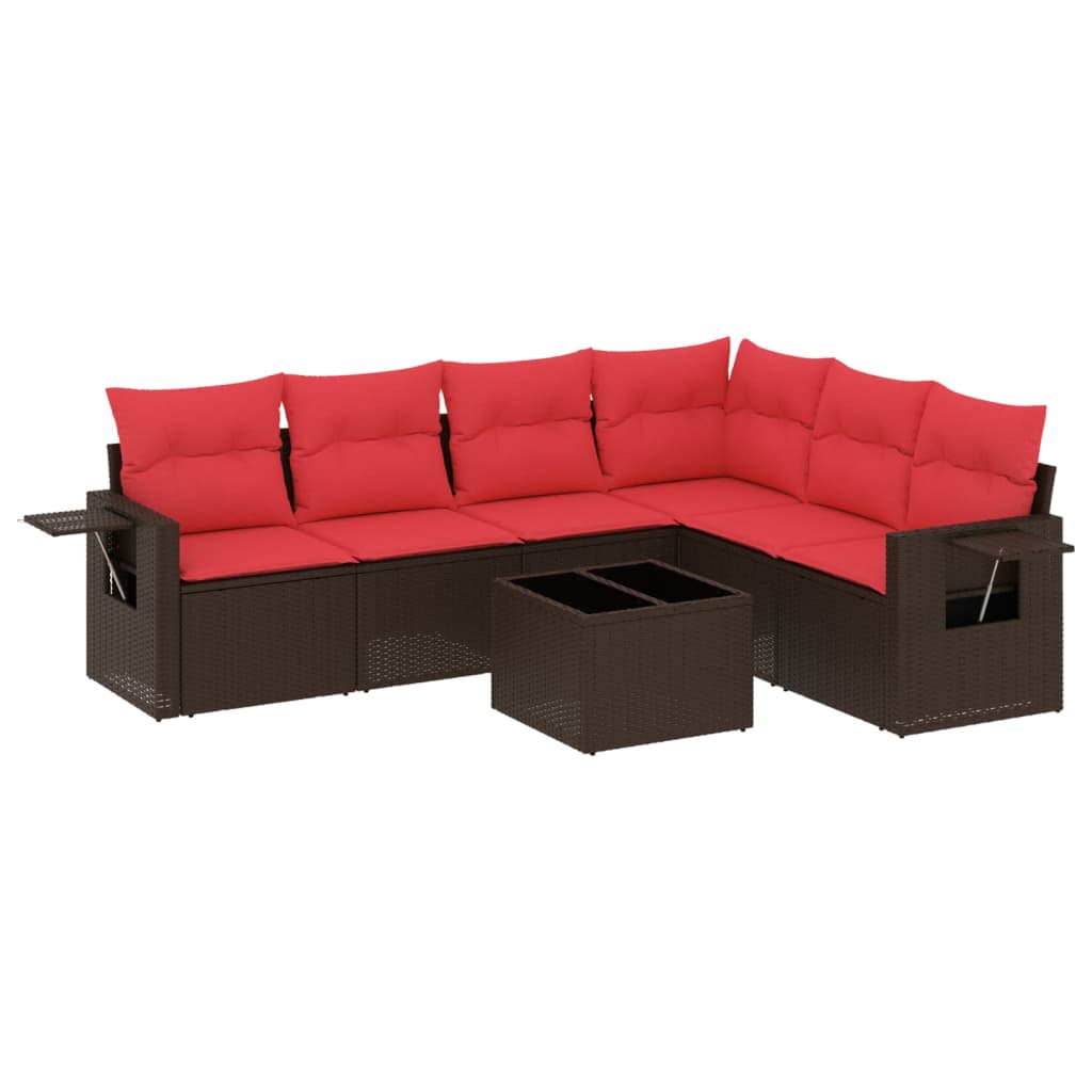 havesofasæt med 7 hynder brun polyrattan
