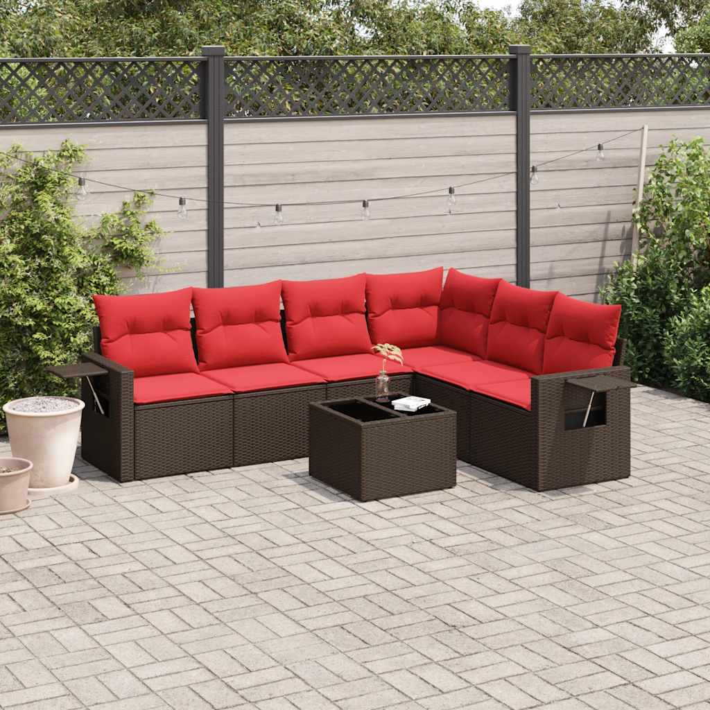 havesofasæt med 7 hynder brun polyrattan