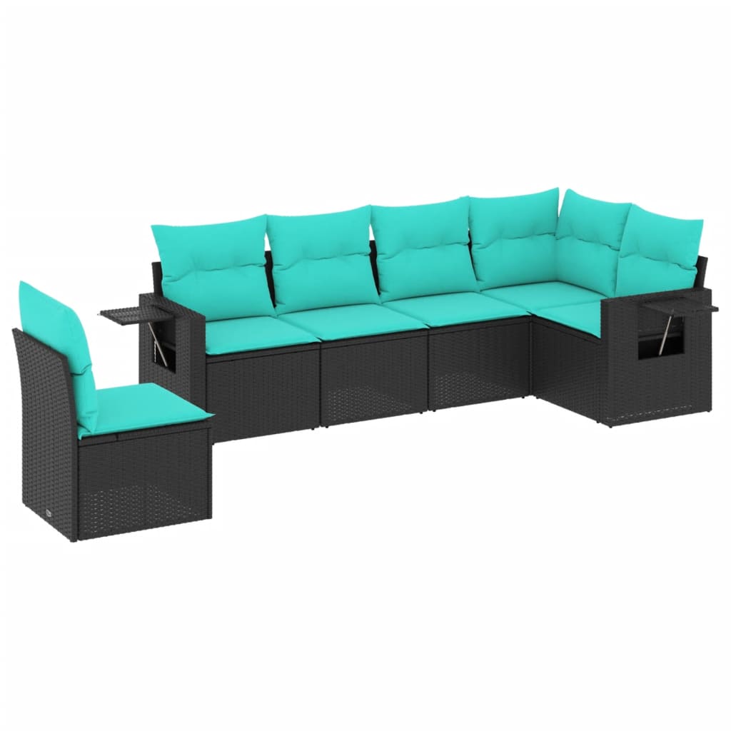 havesofasæt med 6 hynder sort polyrattan