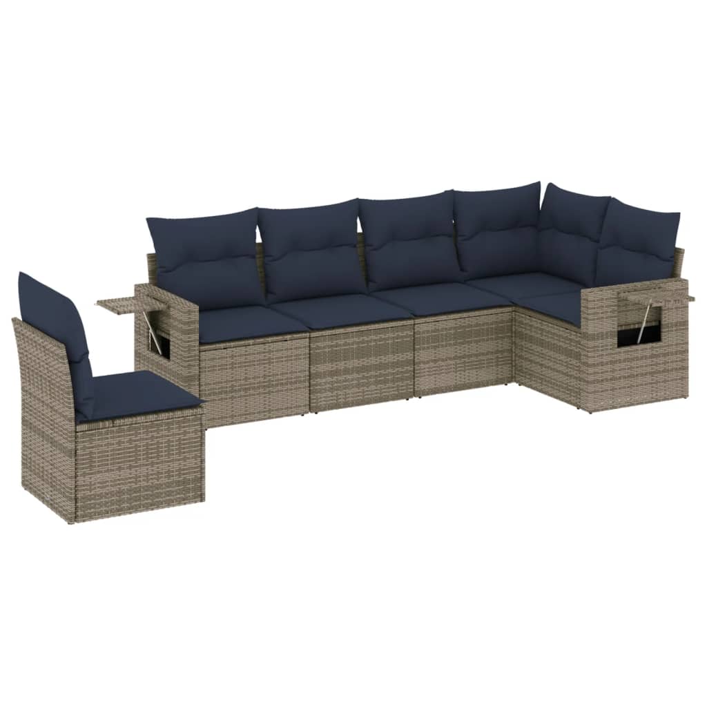 havesofasæt med 6 dele og hynder grå polyrattan