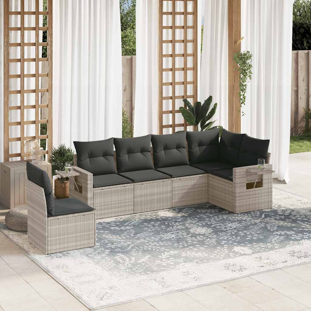sofasæt til haven 6 dele med hynder polyrattan lysegrå