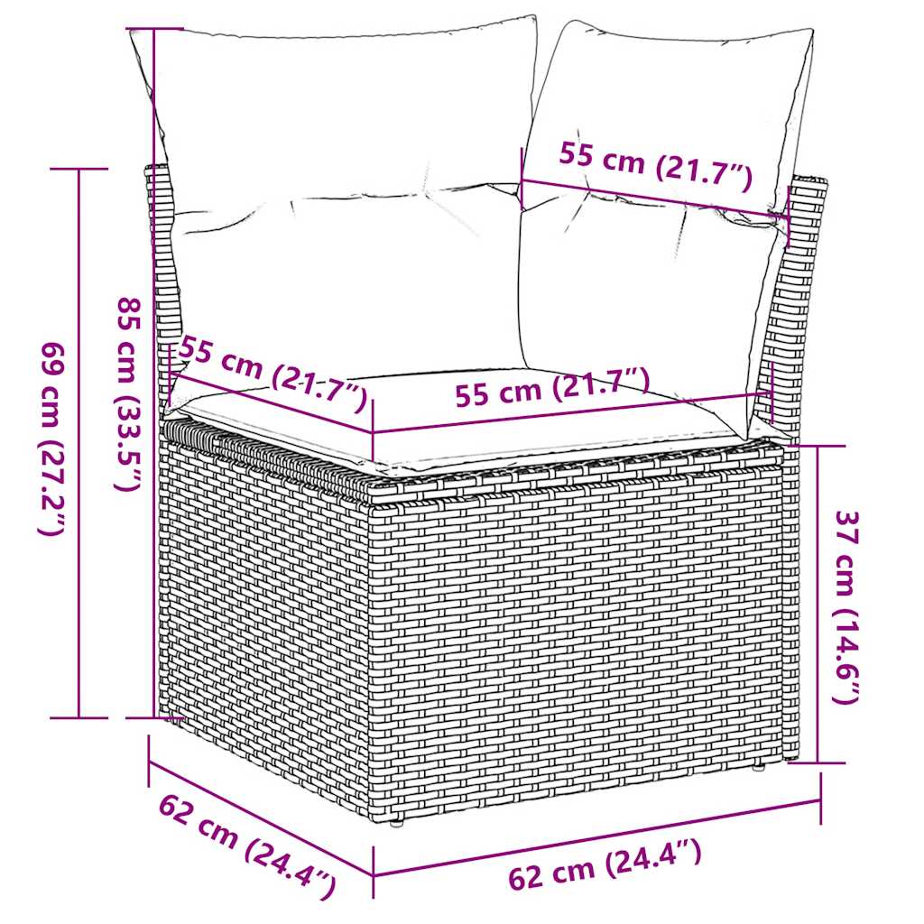 sofasæt til haven 6 dele med hynder polyrattan brun