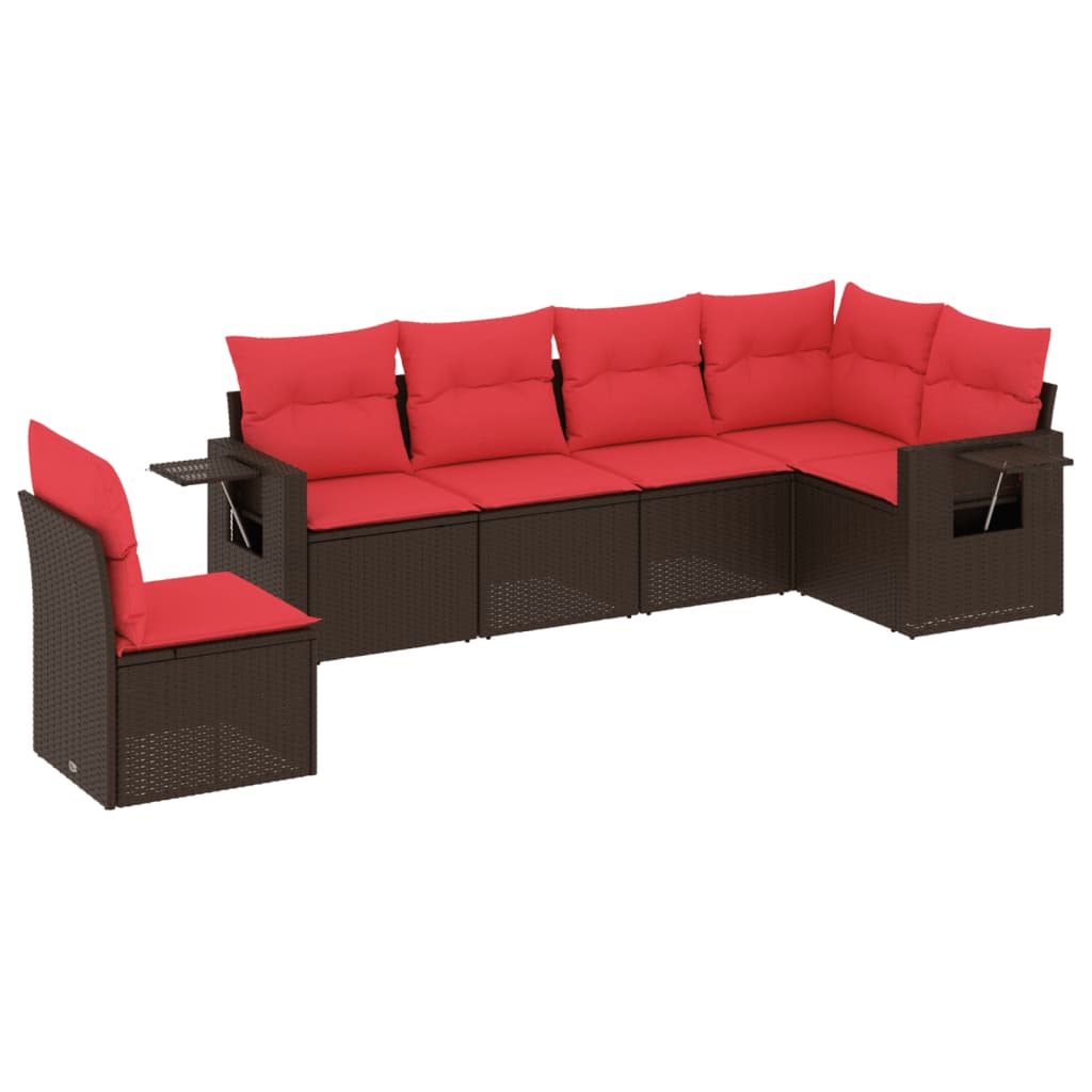 havesofasæt med 6 hynder brun polyrattan