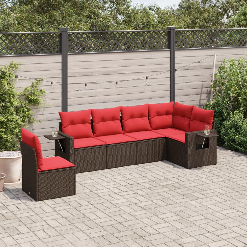 havesofasæt med 6 hynder brun polyrattan