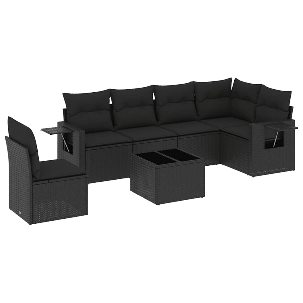 sofasæt til haven 7 dele med hynder polyrattan sort