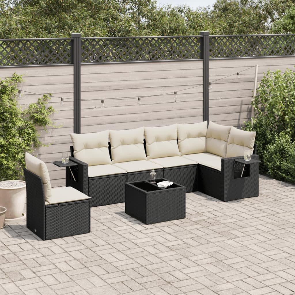 sofasæt til haven 7 dele med hynder polyrattan sort