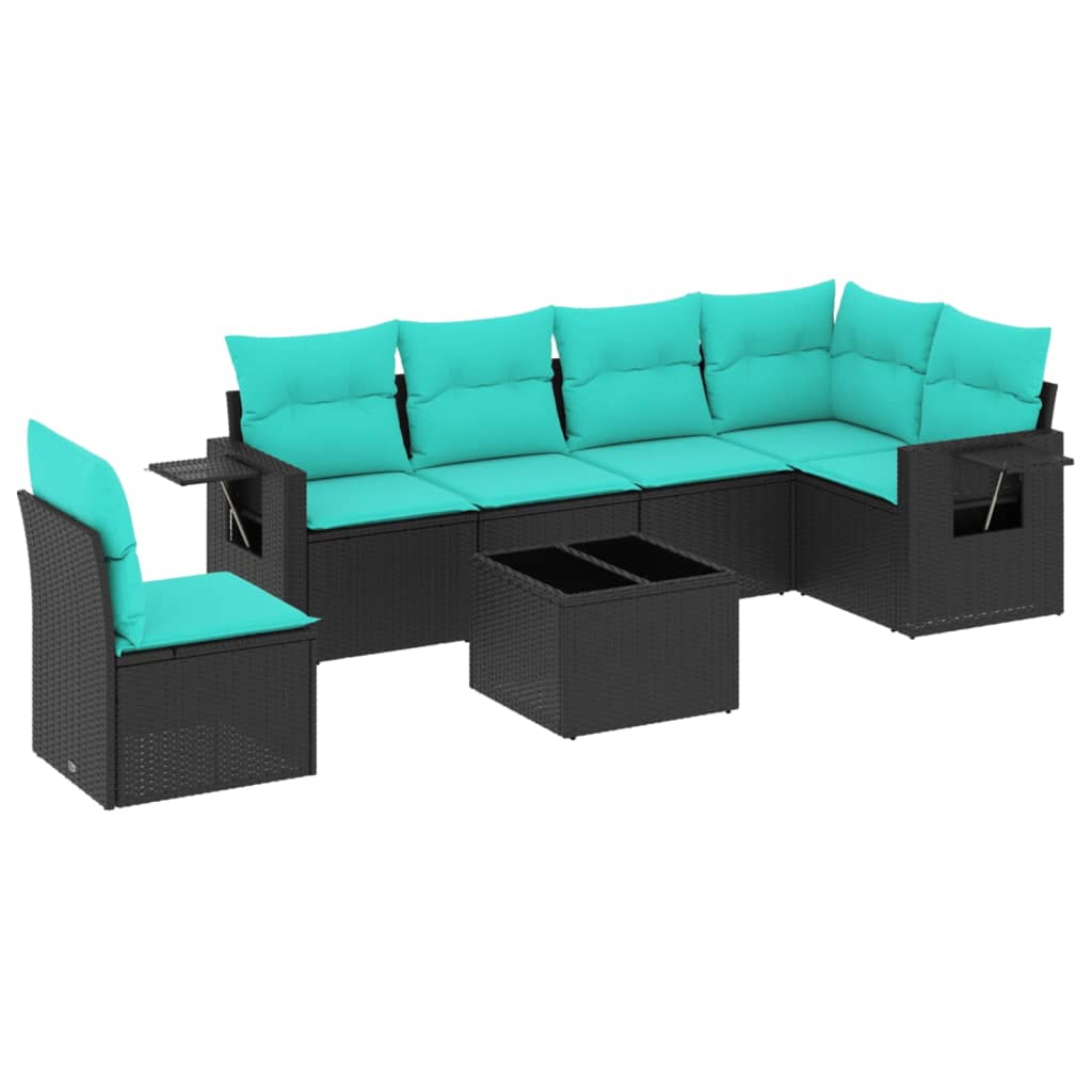 havesofasæt med 7 hynder sort polyrattan
