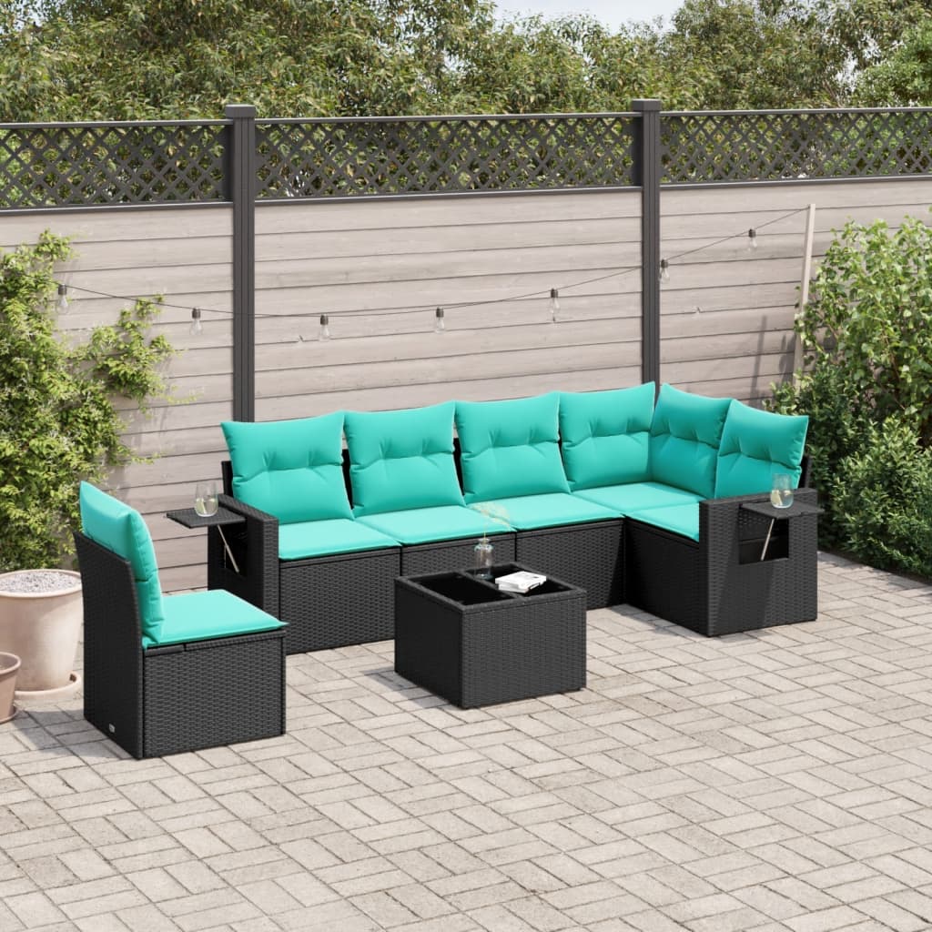 havesofasæt med 7 hynder sort polyrattan