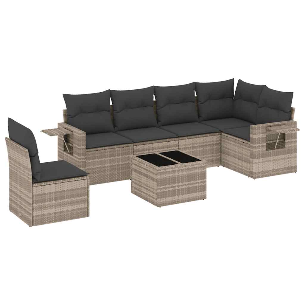 sofasæt til haven 7 dele med hynder polyrattan lysegrå