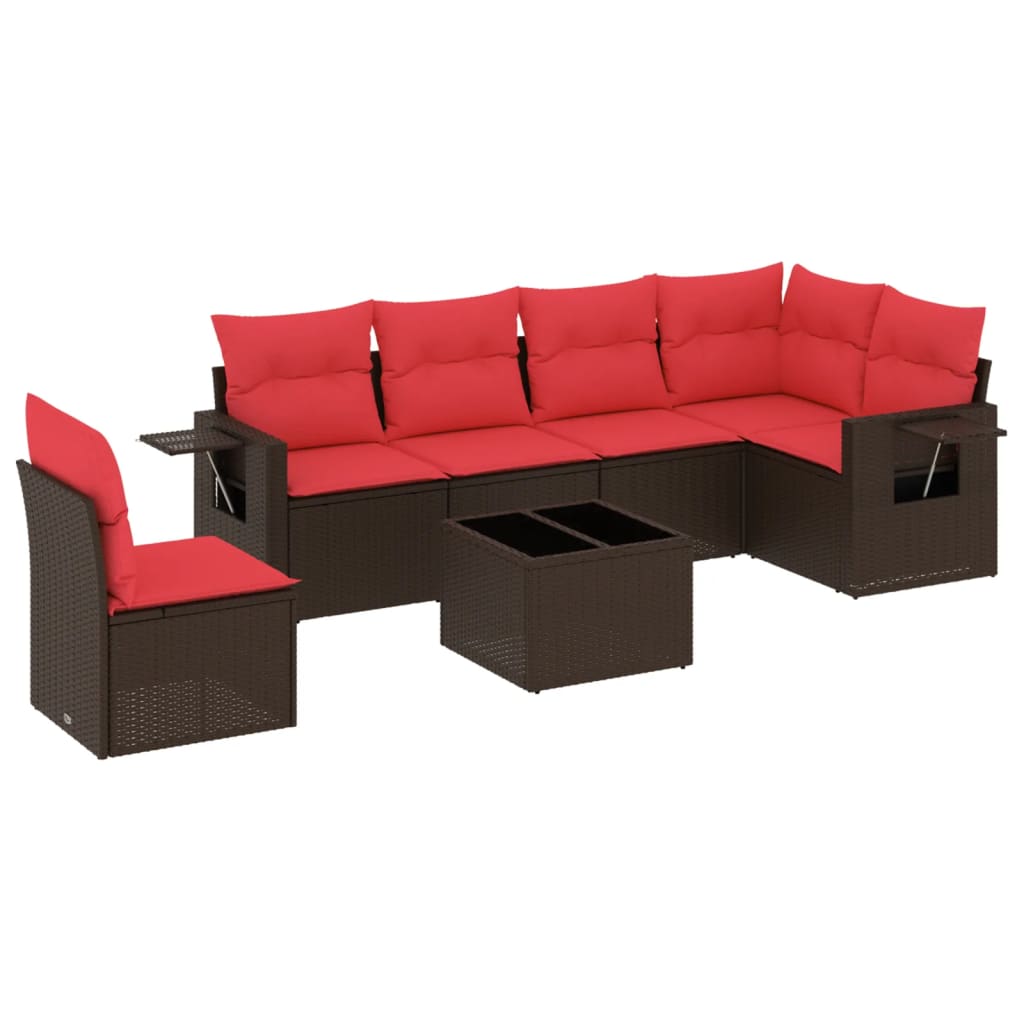 havesofasæt med 7 hynder brun polyrattan