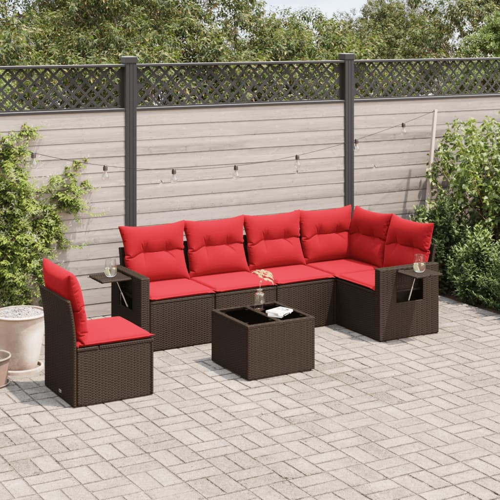 havesofasæt med 7 hynder brun polyrattan
