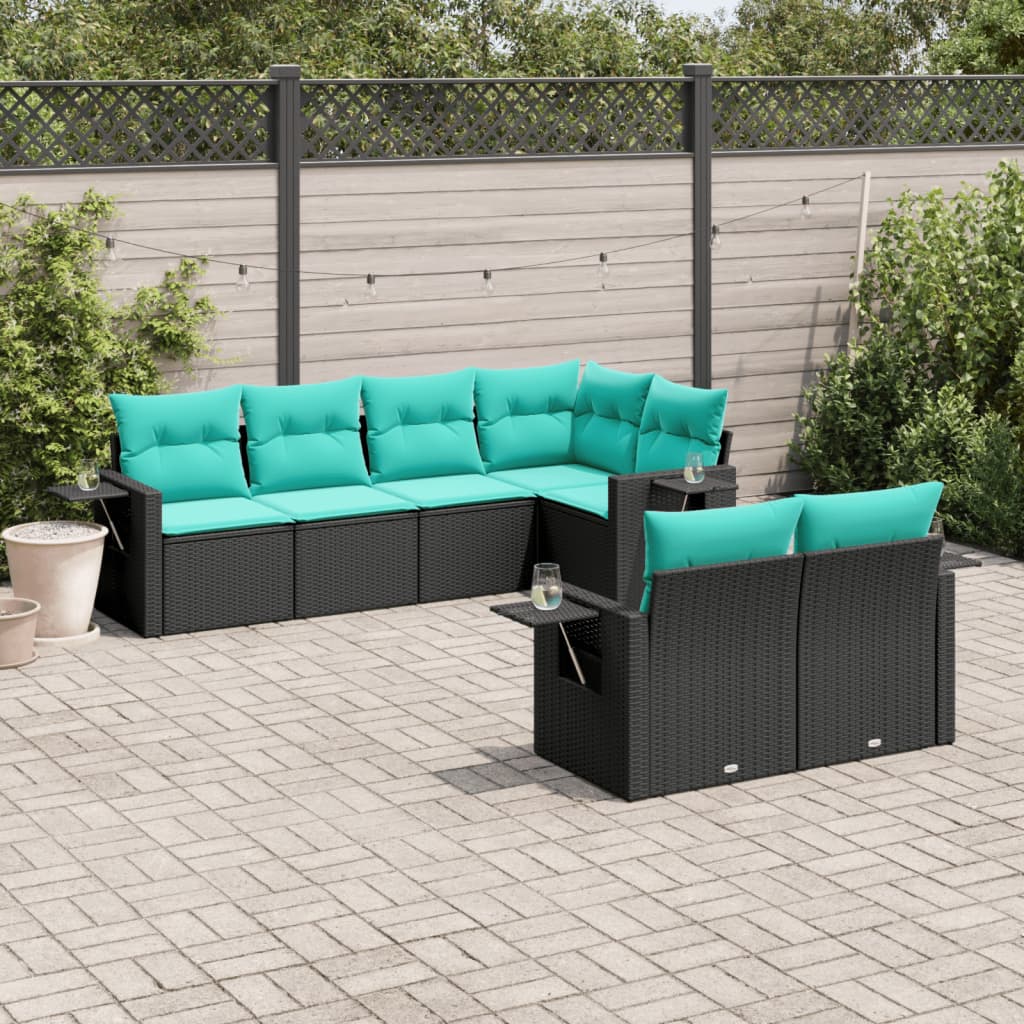 havesofasæt med 7 hynder sort polyrattan