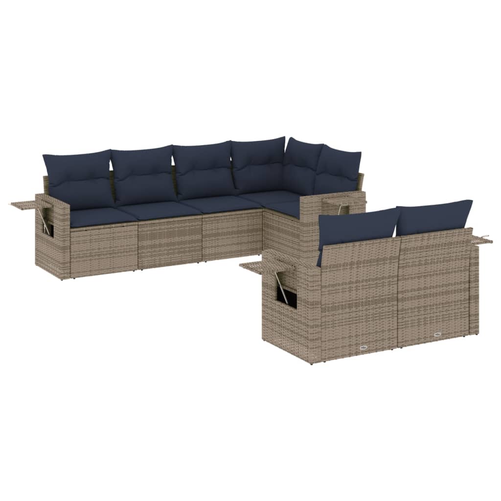 havesofasæt med 7 dele og hynder grå polyrattan