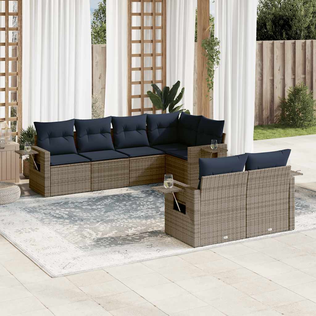 havesofasæt med 7 dele og hynder grå polyrattan