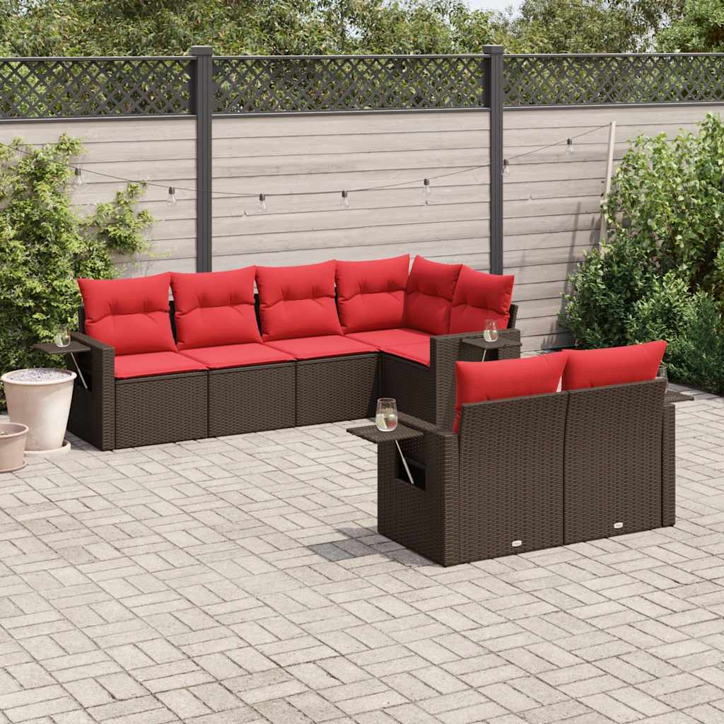 havesofasæt med 7 hynder brun polyrattan