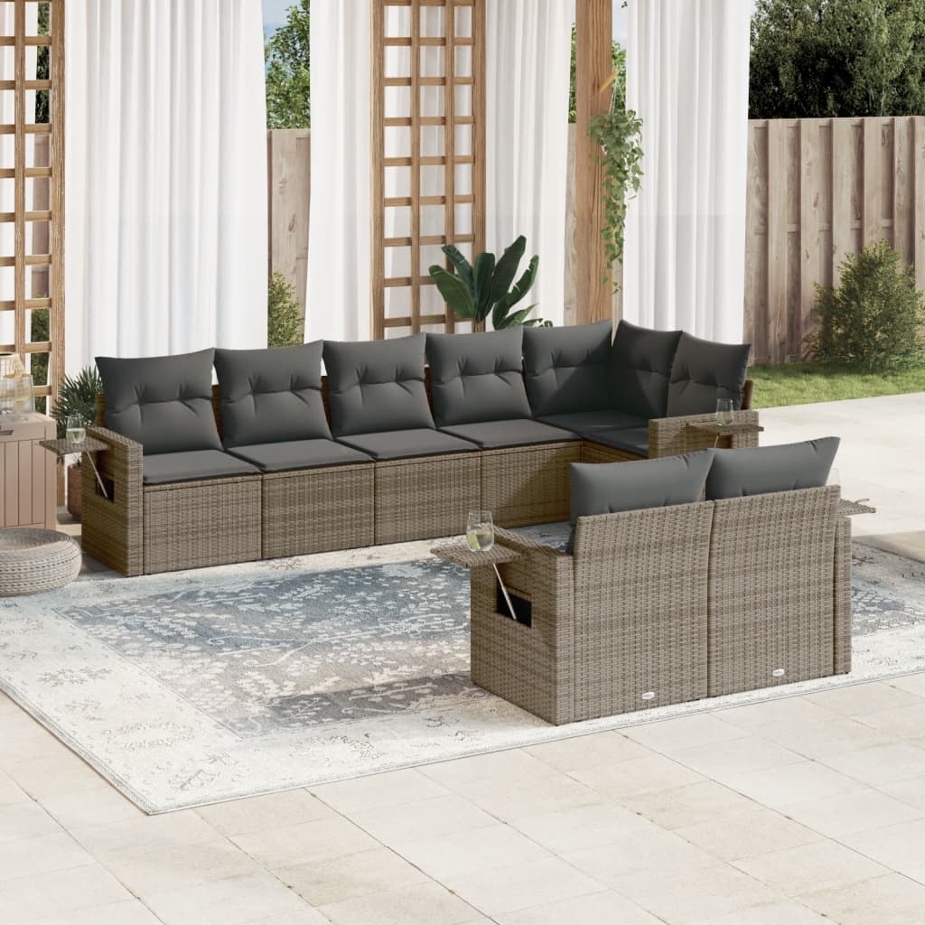 sofasæt til haven 8 dele med hynder polyrattan grå