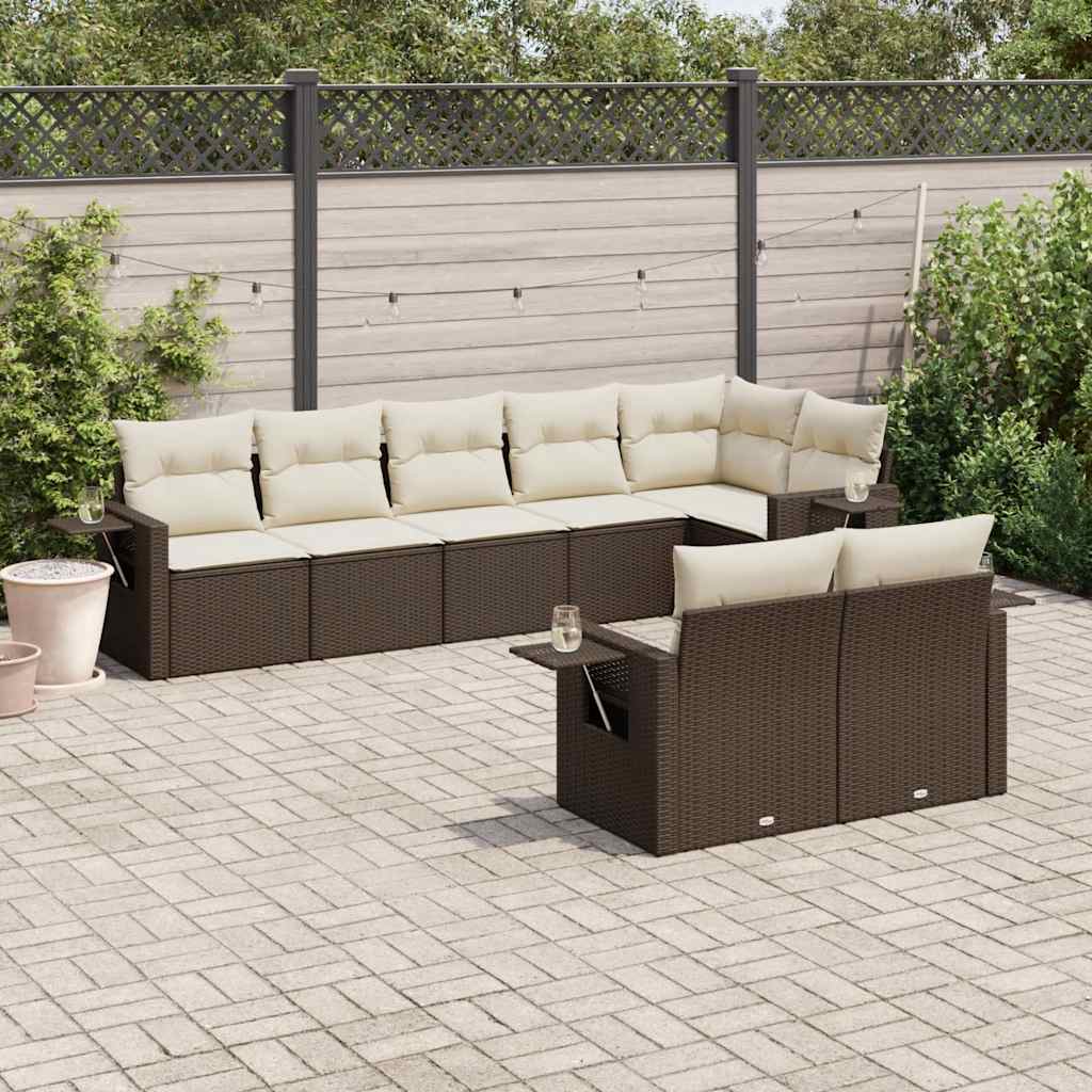 sofasæt til haven 8 dele med hynder polyrattan brun