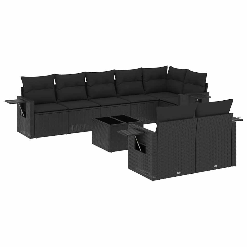 sofasæt til haven 9 dele med hynder polyrattan sort