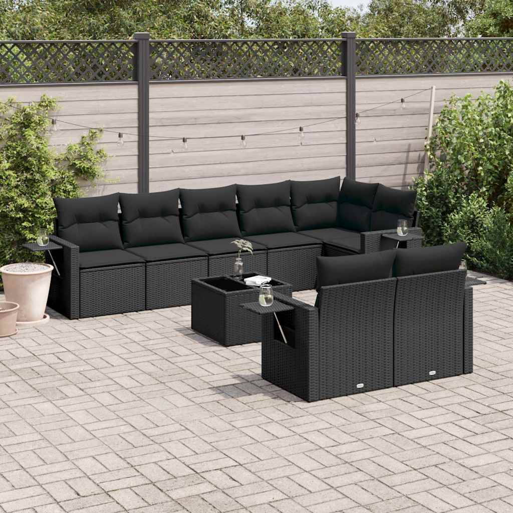 sofasæt til haven 9 dele med hynder polyrattan sort