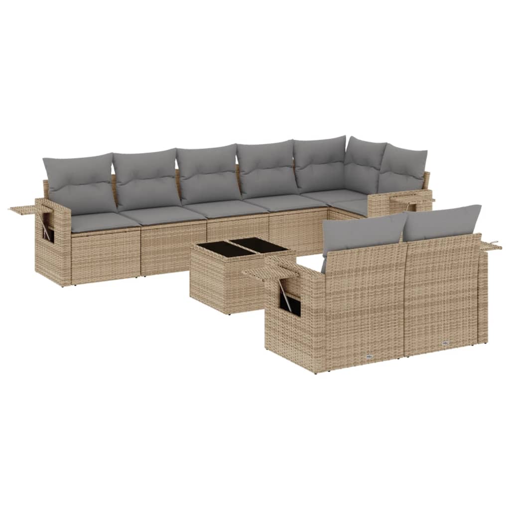 sofasæt til haven 9 dele med hynder polyrattan beige