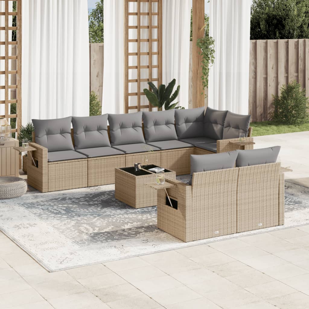 sofasæt til haven 9 dele med hynder polyrattan beige