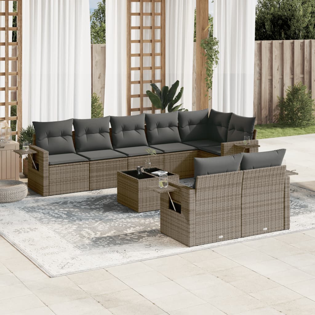 sofasæt til haven 9 dele med hynder polyrattan grå