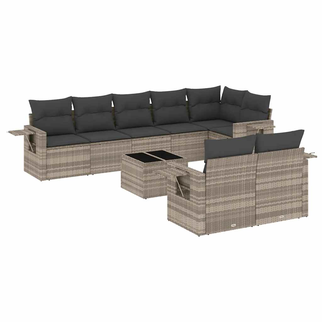 sofasæt til haven 9 dele med hynder polyrattan lysegrå