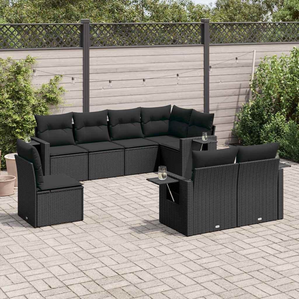 sofasæt til haven 8 dele med hynder polyrattan sort