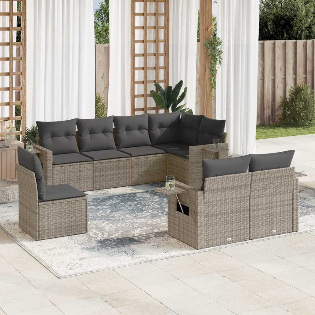 sofasæt til haven 8 dele med hynder polyrattan grå