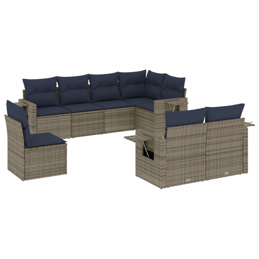 havesofasæt med 8 hynder grå polyrattan