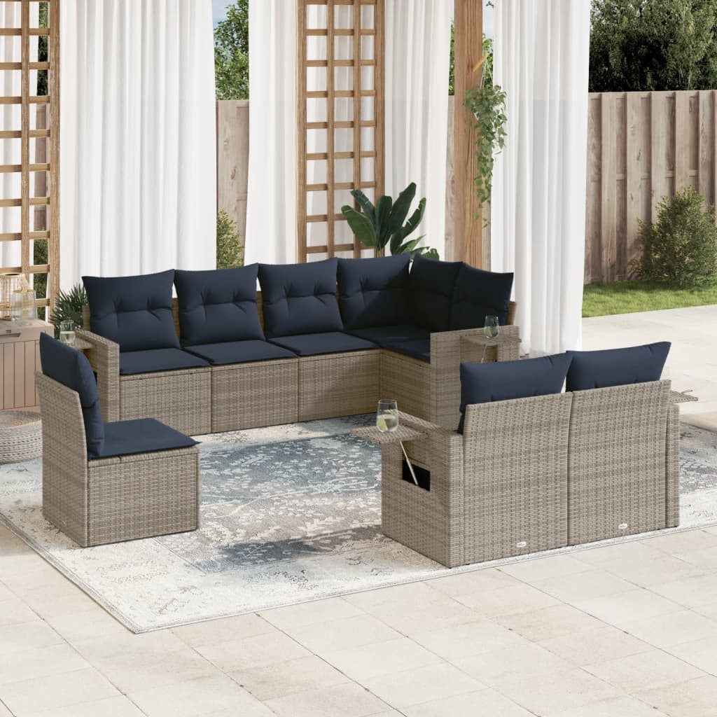 havesofasæt med 8 hynder grå polyrattan