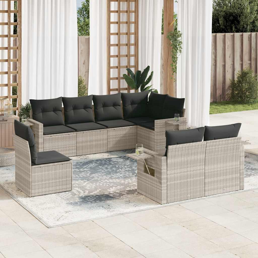 sofasæt til haven 8 dele med hynder polyrattan lysegrå