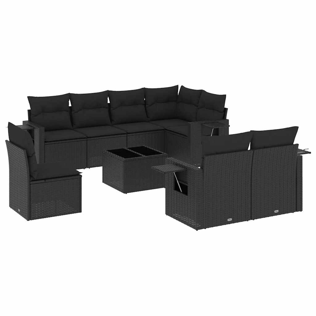 sofasæt til haven 9 dele med hynder polyrattan sort