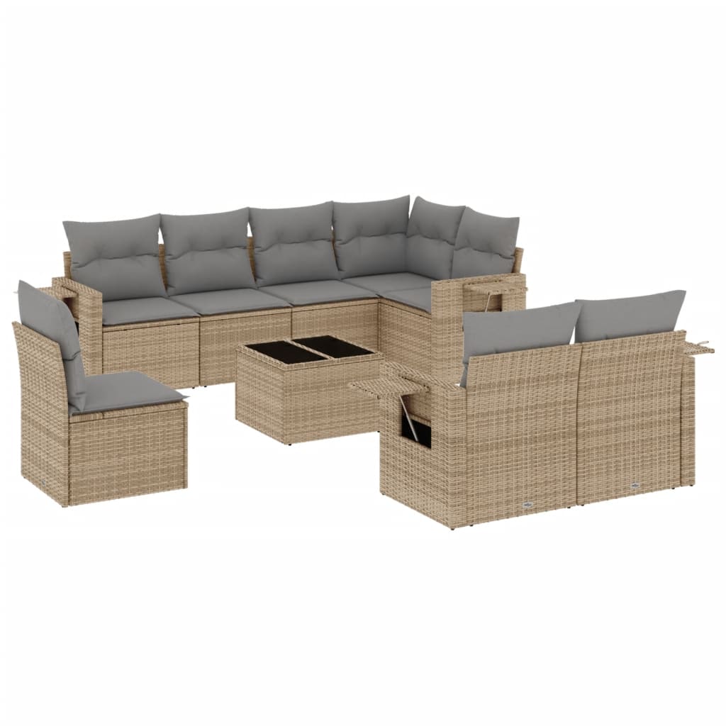 sofasæt til haven 9 dele med hynder polyrattan beige