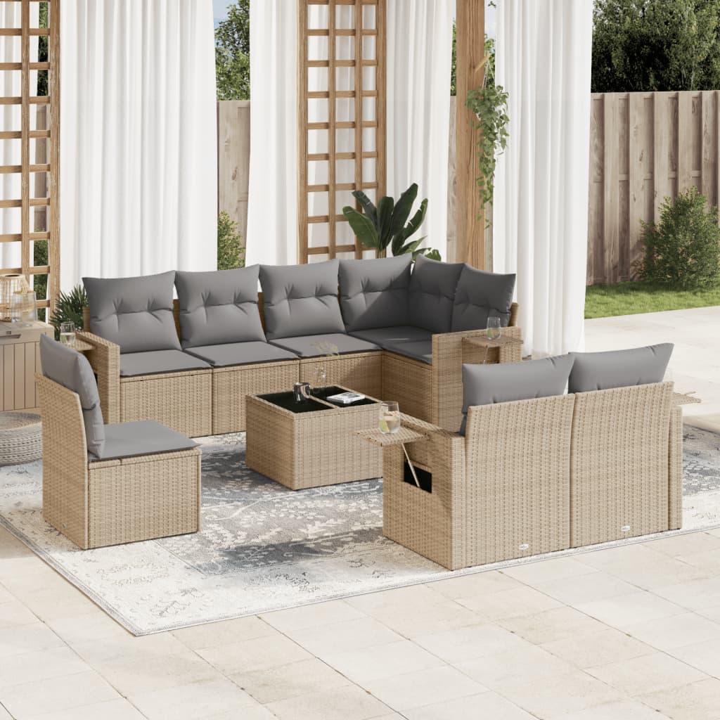 sofasæt til haven 9 dele med hynder polyrattan beige