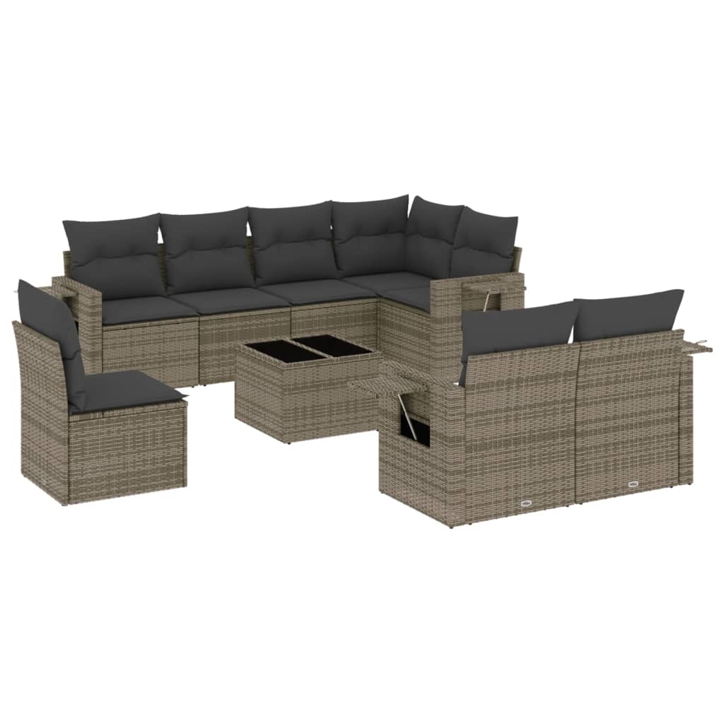 sofasæt til haven 9 dele med hynder polyrattan grå
