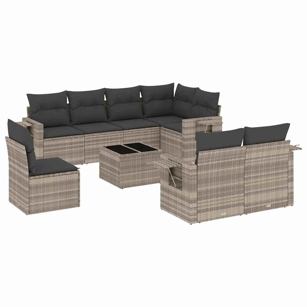 sofasæt til haven 9 dele med hynder polyrattan lysegrå