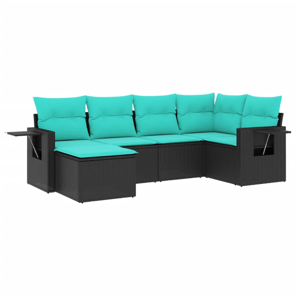 havesofasæt med 6 hynder sort polyrattan