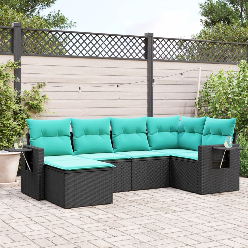 havesofasæt med 6 hynder sort polyrattan