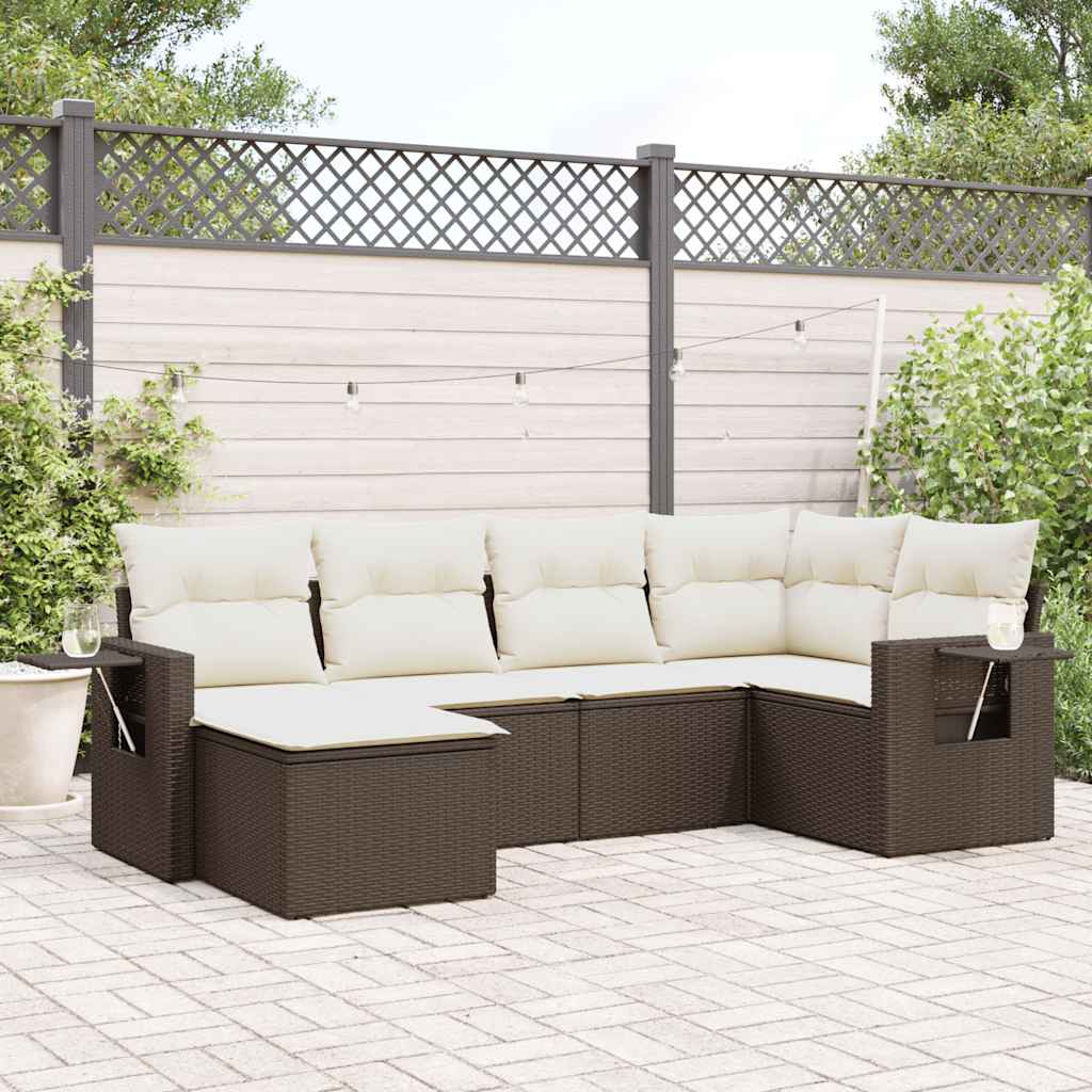 sofasæt til haven 6 dele med hynder polyrattan brun