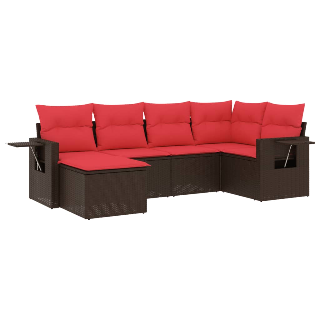 havesofasæt med 6 hynder brun polyrattan