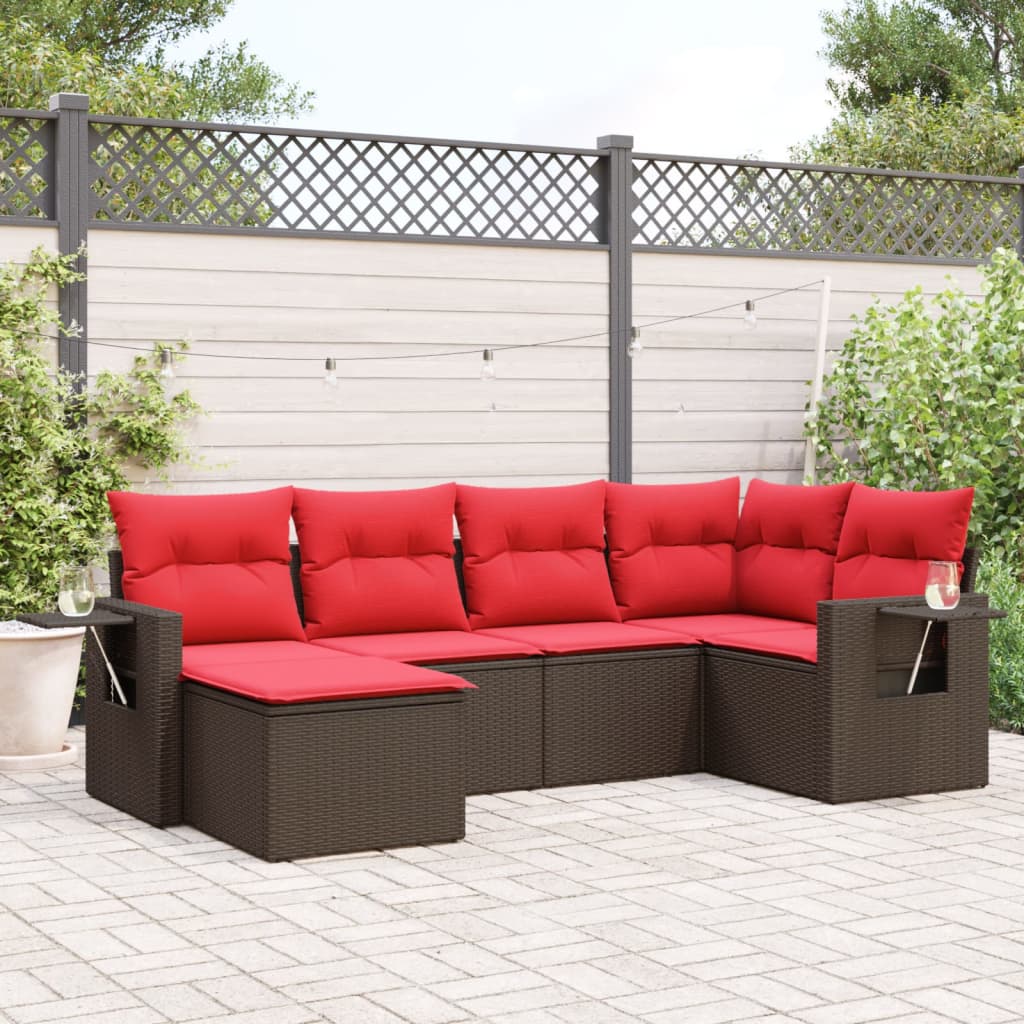 havesofasæt med 6 hynder brun polyrattan