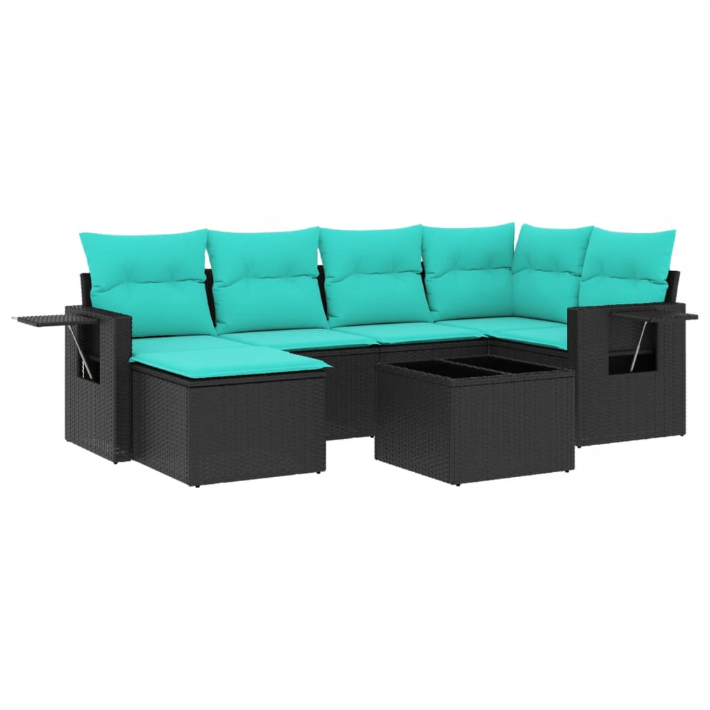 havesofasæt med 7 hynder sort polyrattan