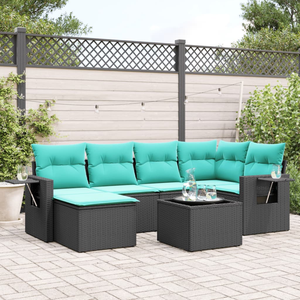 havesofasæt med 7 hynder sort polyrattan