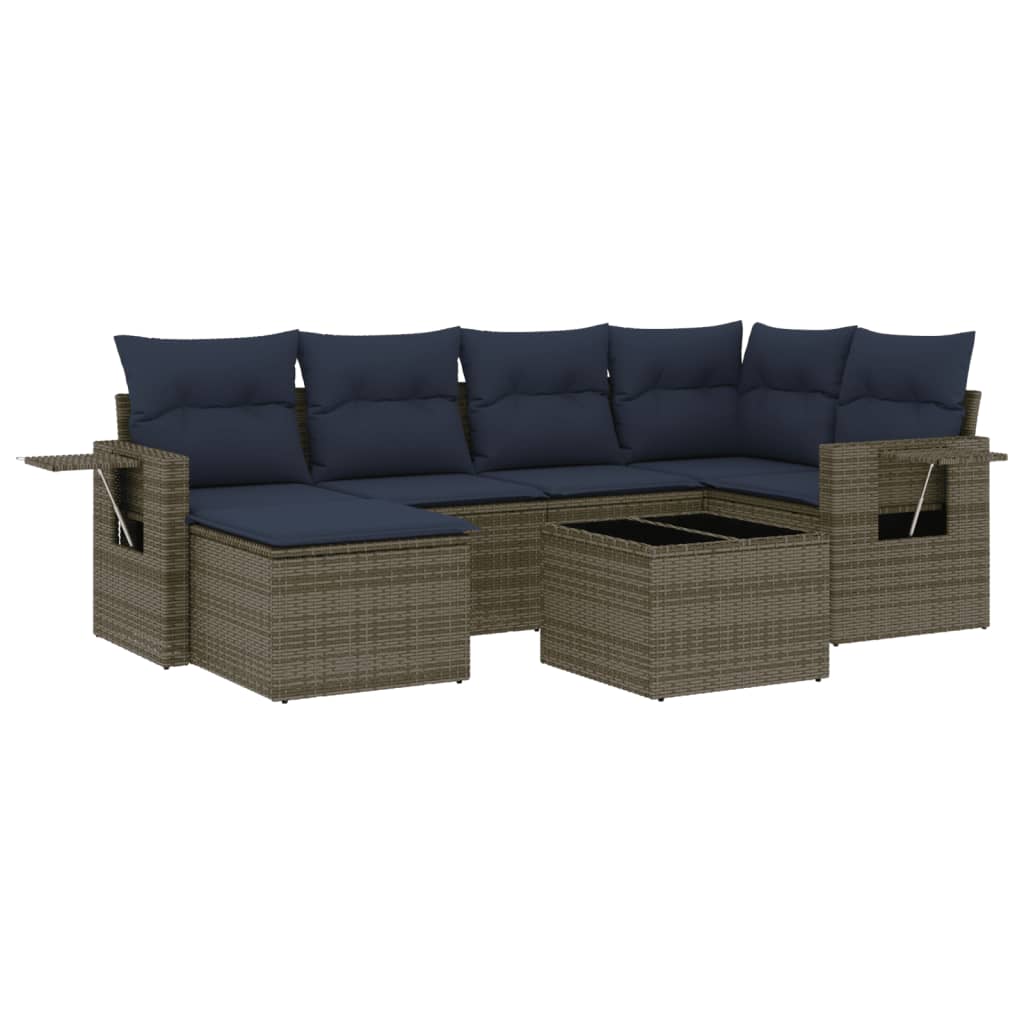 havesofasæt med 7 dele og hynder grå polyrattan