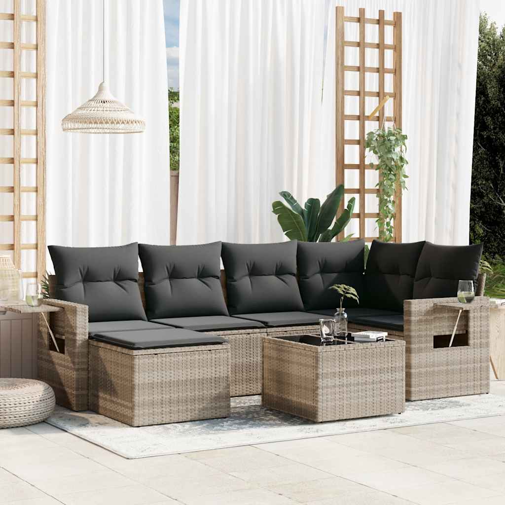 sofasæt til haven 7 dele med hynder polyrattan lysegrå