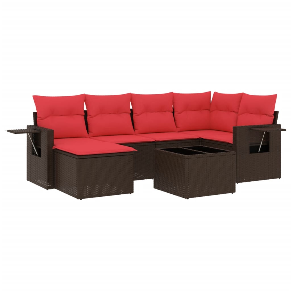 havesofasæt med 7 hynder brun polyrattan